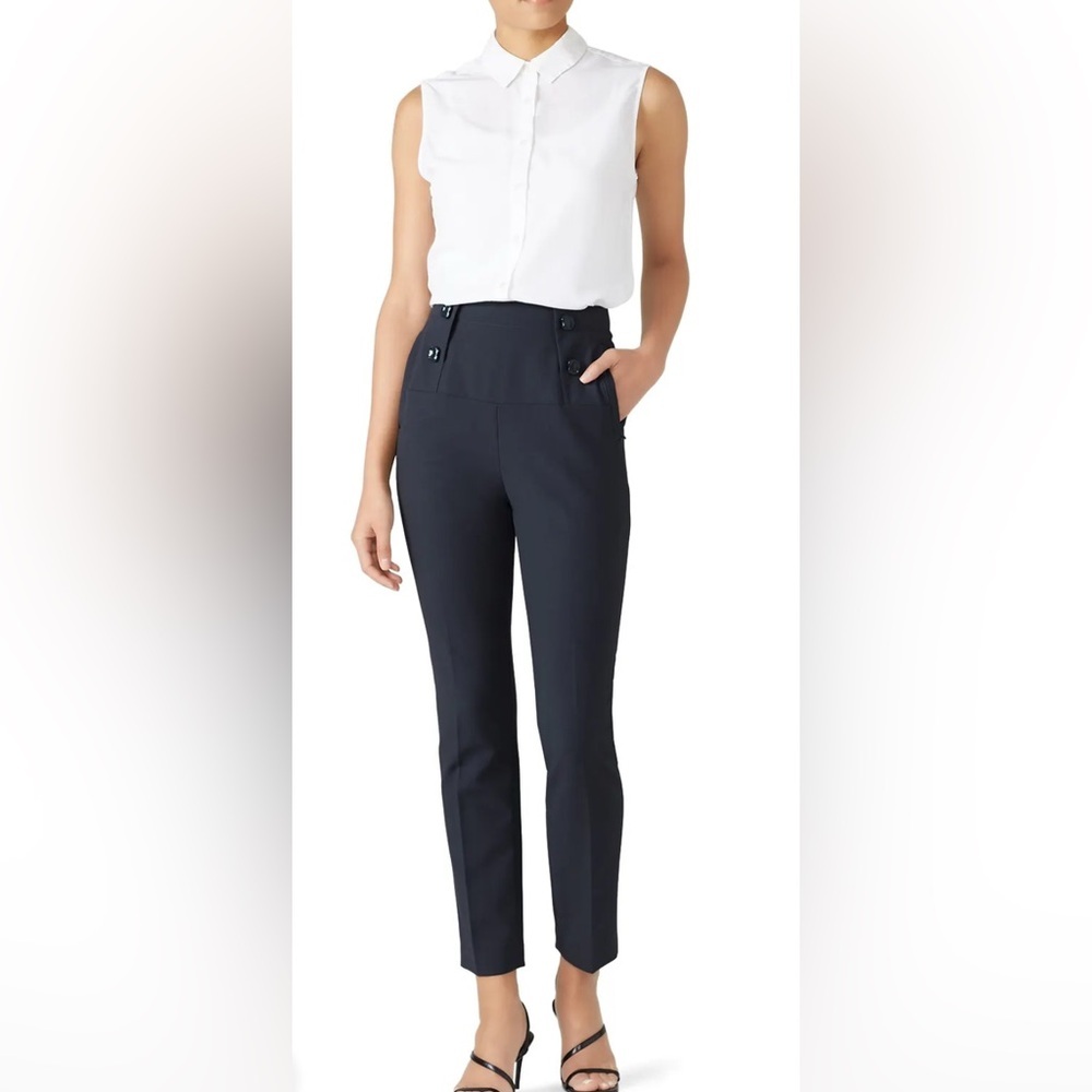 NWT Tibi Anson Stretch Tailored Pants Navy Blue Sz 2